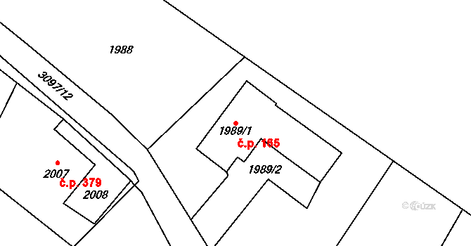 Palkovice 165 na parcele st. 1989/1 v KÚ Palkovice, Katastrální mapa
