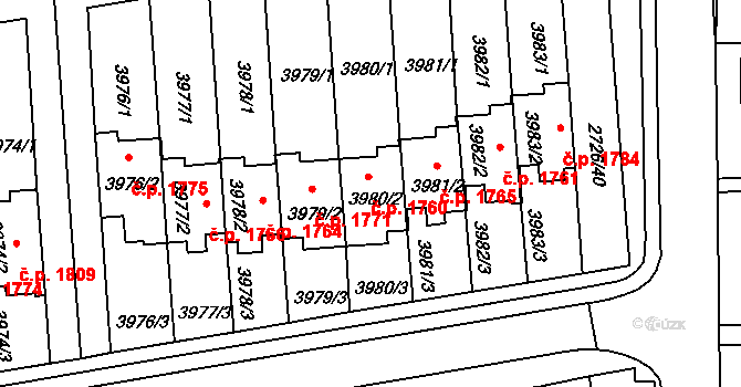 Tachov 1760 na parcele st. 3980/2 v KÚ Tachov, Katastrální mapa