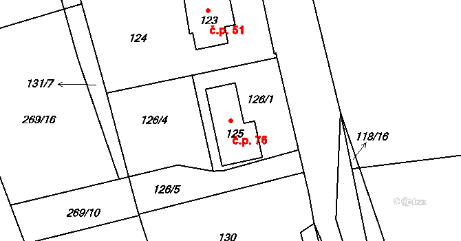 Jivina 76 na parcele st. 125 v KÚ Jivina u Hořovic, Katastrální mapa