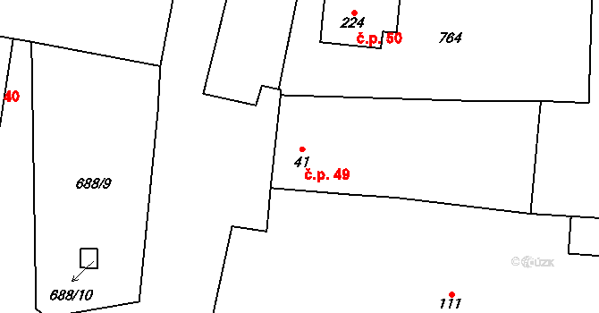 Bouzov 49 na parcele st. 41 v KÚ Bouzov, Katastrální mapa