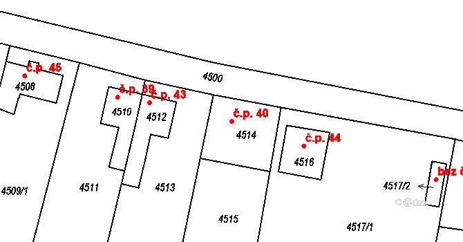 Mimoň V 40, Mimoň na parcele st. 4514 v KÚ Mimoň, Katastrální mapa