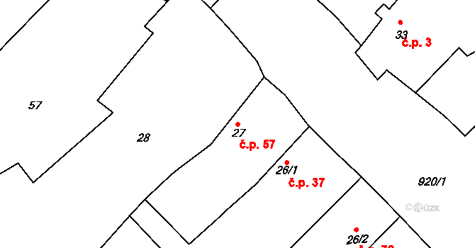 Počeplice 57, Štětí na parcele st. 27 v KÚ Počeplice, Katastrální mapa