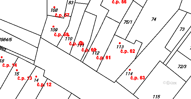 Třebenice 61 na parcele st. 112 v KÚ Třebenice, Katastrální mapa