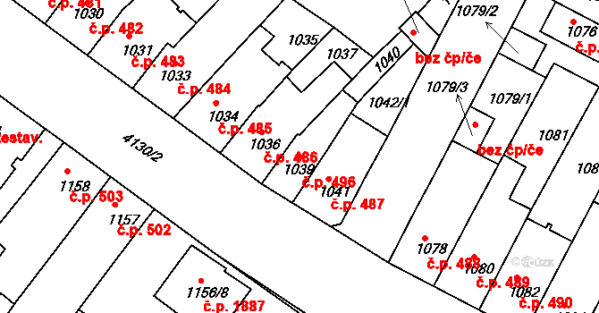 Roudnice nad Labem 496 na parcele st. 1039 v KÚ Roudnice nad Labem, Katastrální mapa