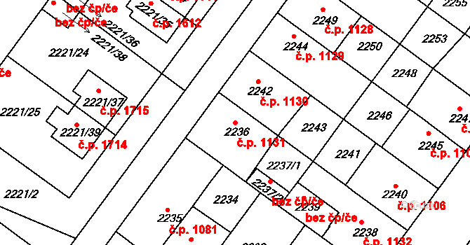 Roudnice nad Labem 1131 na parcele st. 2236 v KÚ Roudnice nad Labem, Katastrální mapa