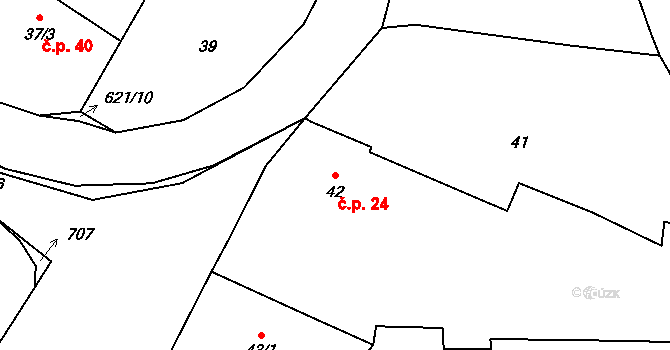 Milíčeves 24, Slatiny na parcele st. 42 v KÚ Milíčeves, Katastrální mapa