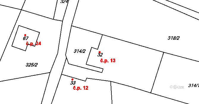 Zajakury 13, Sobotka na parcele st. 32 v KÚ Lavice, Katastrální mapa