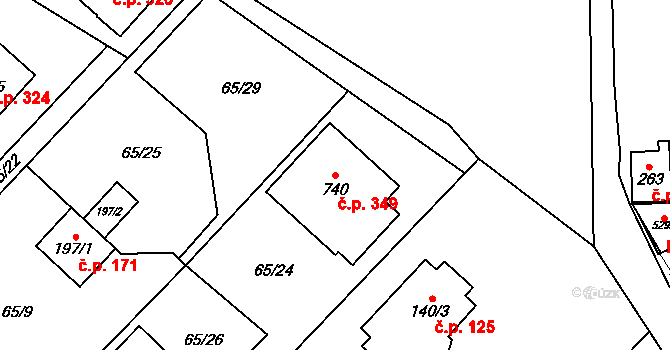 Senohraby 349 na parcele st. 740 v KÚ Senohraby, Katastrální mapa