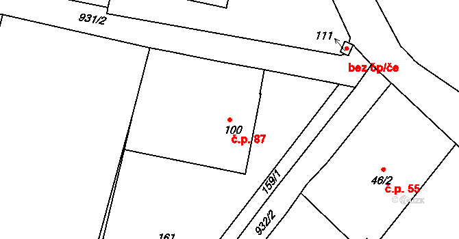 Drahenice 87 na parcele st. 100 v KÚ Drahenice, Katastrální mapa