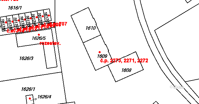 Ústí nad Labem-centrum 2271,2272,2273, Ústí nad Labem na parcele st. 1609 v KÚ Ústí nad Labem, Katastrální mapa