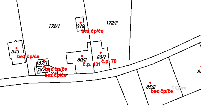 Helvíkovice 70 na parcele st. 80/1 v KÚ Helvíkovice, Katastrální mapa
