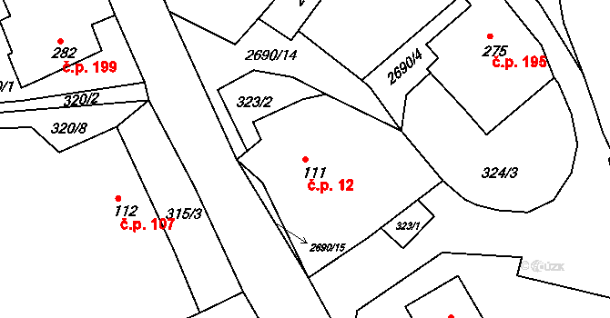 Korouhev 12 na parcele st. 111 v KÚ Korouhev, Katastrální mapa