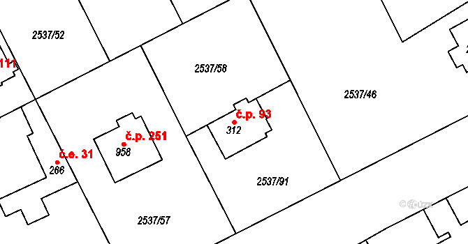 Nespeky 93 na parcele st. 312 v KÚ Nespeky, Katastrální mapa