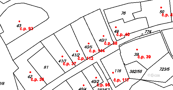 Dukovany 144 na parcele st. 40/5 v KÚ Dukovany, Katastrální mapa