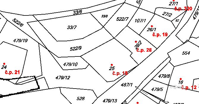 Seletice 18, Postoloprty na parcele st. 25 v KÚ Seménkovice, Katastrální mapa