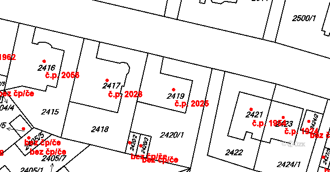 Teplice 2025 na parcele st. 2419 v KÚ Teplice, Katastrální mapa