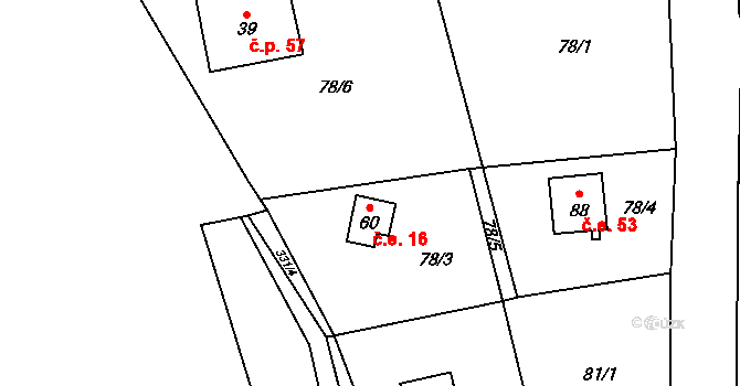 Svahová 16, Boleboř na parcele st. 60 v KÚ Svahová, Katastrální mapa