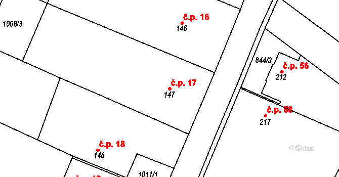 Semilkovice 17, Obříství na parcele st. 147 v KÚ Obříství, Katastrální mapa