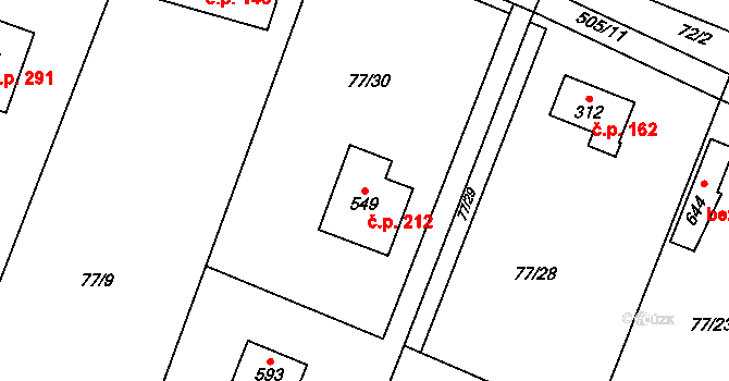 Jevany 212 na parcele st. 549 v KÚ Jevany, Katastrální mapa