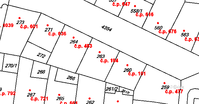 Žižkov 194, Praha na parcele st. 263 v KÚ Žižkov, Katastrální mapa