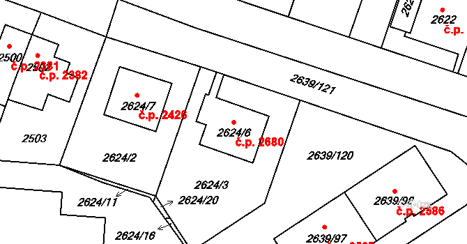 Žižkov 2680, Praha na parcele st. 2624/6 v KÚ Žižkov, Katastrální mapa