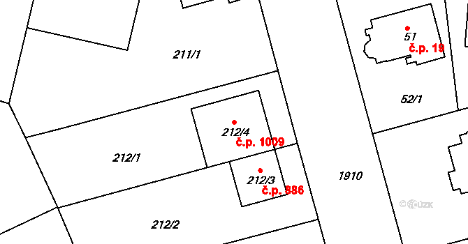 Lhotka 1009, Praha na parcele st. 212/4 v KÚ Lhotka, Katastrální mapa