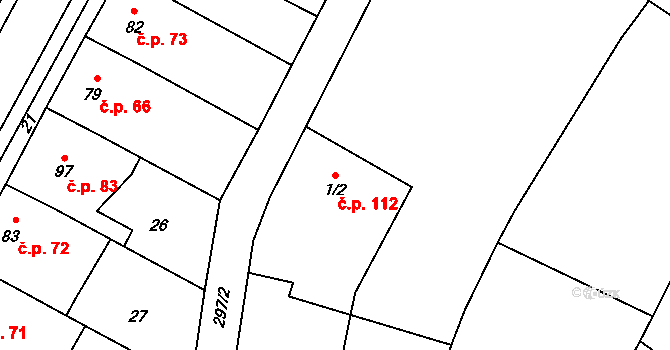 Nedvězí 112, Olomouc na parcele st. 1/2 v KÚ Nedvězí u Olomouce, Katastrální mapa