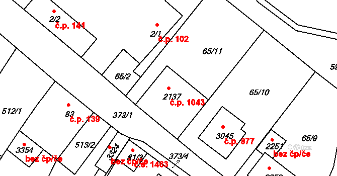 Sezimovo Ústí 1043 na parcele st. 2137 v KÚ Sezimovo Ústí, Katastrální mapa