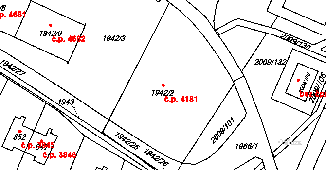 Chomutov 4181 na parcele st. 1942/2 v KÚ Chomutov I, Katastrální mapa