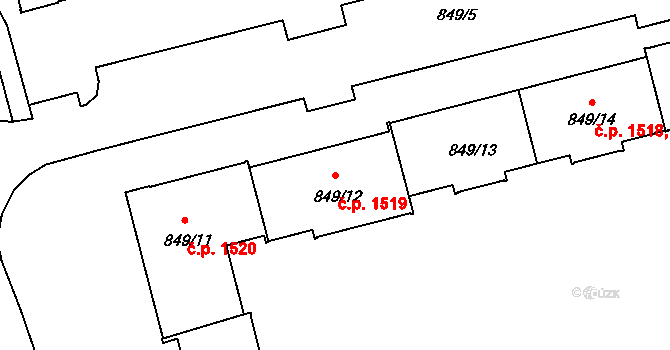 Jirkov 1519 na parcele st. 849/12 v KÚ Jirkov, Katastrální mapa