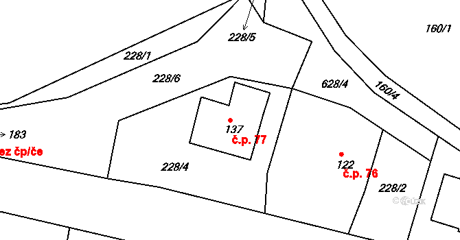 Havlovice 77, Domažlice na parcele st. 137 v KÚ Havlovice u Domažlic, Katastrální mapa