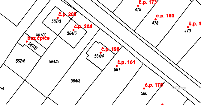 Královopolské Vážany 196, Rousínov na parcele st. 564/4 v KÚ Královopolské Vážany, Katastrální mapa