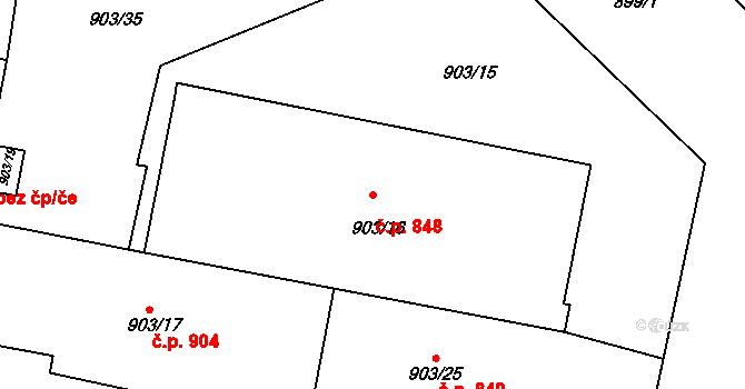 Zábrdovice 848, Brno na parcele st. 903/16 v KÚ Zábrdovice, Katastrální mapa