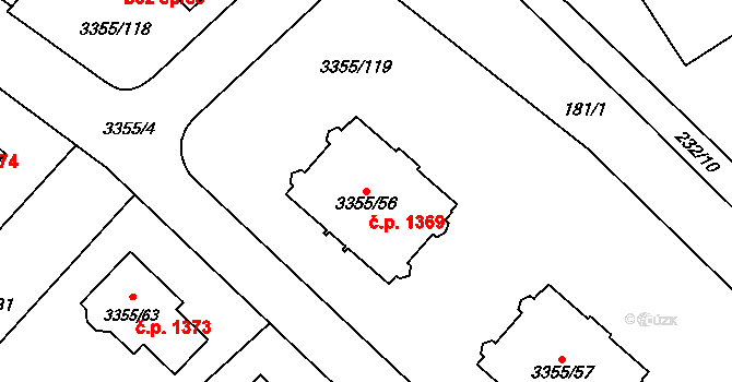 Kopřivnice 1369 na parcele st. 3355/56 v KÚ Kopřivnice, Katastrální mapa