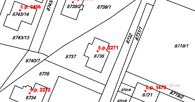 Mělkovice 2271, Žďár nad Sázavou na parcele st. 8736 v KÚ Město Žďár, Katastrální mapa