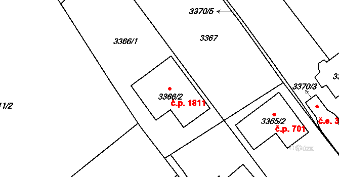 Most 1811 na parcele st. 3366/2 v KÚ Most II, Katastrální mapa