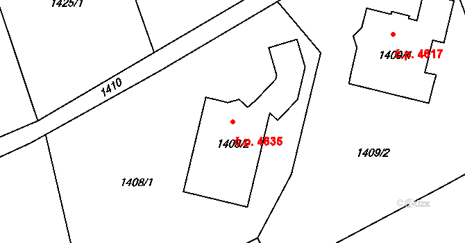 Proseč nad Nisou 4635, Jablonec nad Nisou na parcele st. 1408/2 v KÚ Proseč nad Nisou, Katastrální mapa