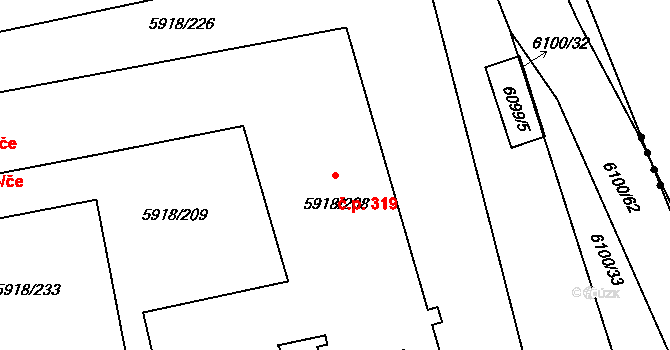 Kladno 319 na parcele st. 5918/208 v KÚ Kladno, Katastrální mapa