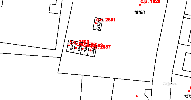 Žatec 2587 na parcele st. 1910/7 v KÚ Žatec, Katastrální mapa