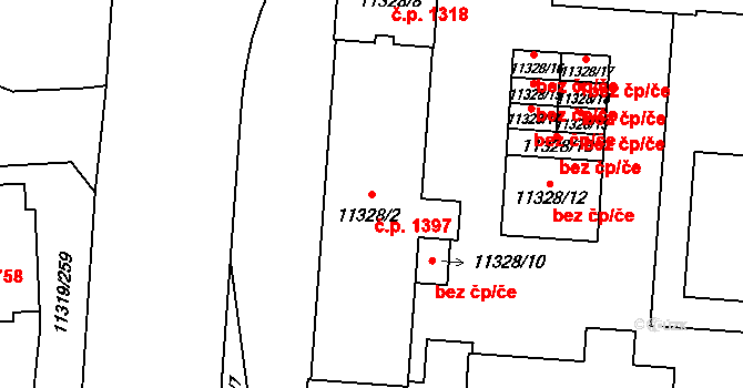 Severní Předměstí 1397, Plzeň na parcele st. 11328/2 v KÚ Plzeň, Katastrální mapa