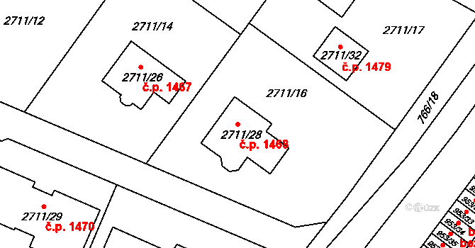 Kopřivnice 1468 na parcele st. 2711/28 v KÚ Kopřivnice, Katastrální mapa