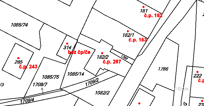 Čečelice 267 na parcele st. 182/2 v KÚ Čečelice, Katastrální mapa