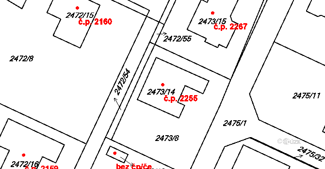 Předměstí 2255, Litoměřice na parcele st. 2473/14 v KÚ Litoměřice, Katastrální mapa