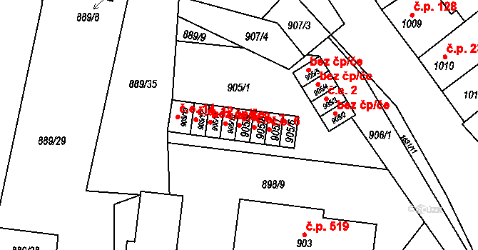 Drnovice 8 na parcele st. 905/9 v KÚ Drnovice u Vyškova, Katastrální mapa