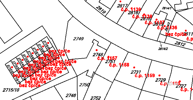 Bruntál 1157 na parcele st. 2748 v KÚ Bruntál-město, Katastrální mapa