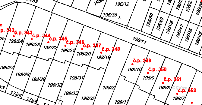 Pokratice 348, Litoměřice na parcele st. 198/19 v KÚ Pokratice, Katastrální mapa