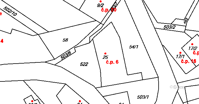 Jemniště 6, Postupice na parcele st. 25 v KÚ Jemniště, Katastrální mapa