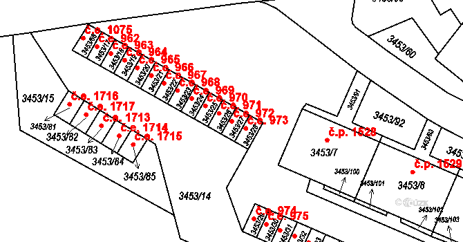 Děčín VI-Letná 972, Děčín na parcele st. 3453/27 v KÚ Podmokly, Katastrální mapa