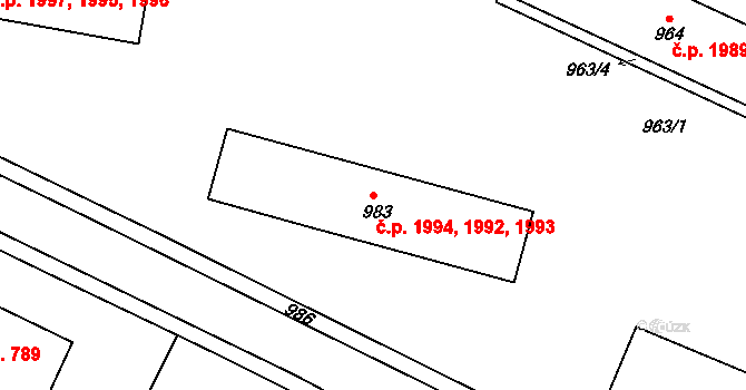 Žďár nad Sázavou 3 1992,1993,1994, Žďár nad Sázavou na parcele st. 983 v KÚ Město Žďár, Katastrální mapa