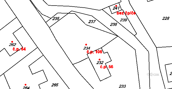 Domanín 106, Bystřice nad Pernštejnem na parcele st. 234 v KÚ Domanín u Bystřice nad Pernštejnem, Katastrální mapa